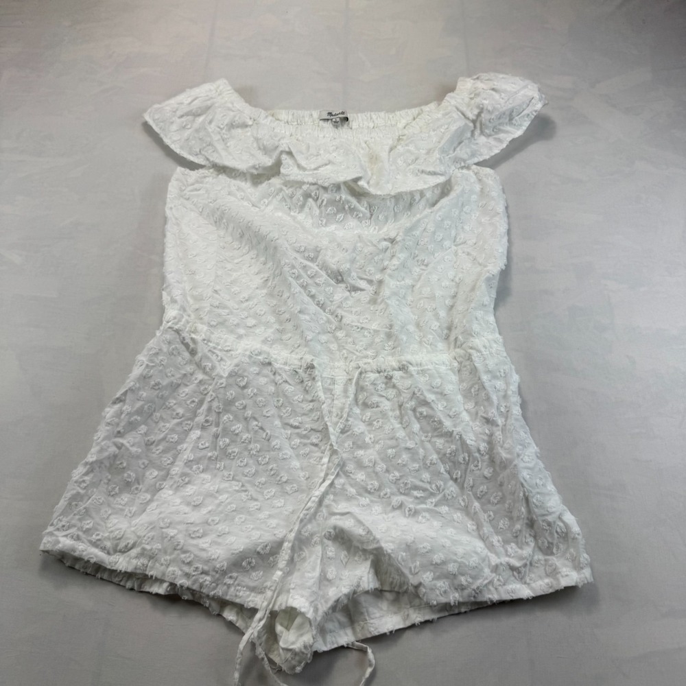 Madewell Romper Women Large White Swiss Dot Off-The-Shoulder Layered Ruffled
